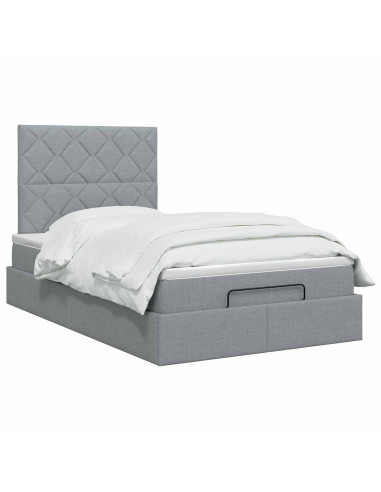 Letto ottomano con materasso Grigio Chiaro 120 x 190 cm Tessuto