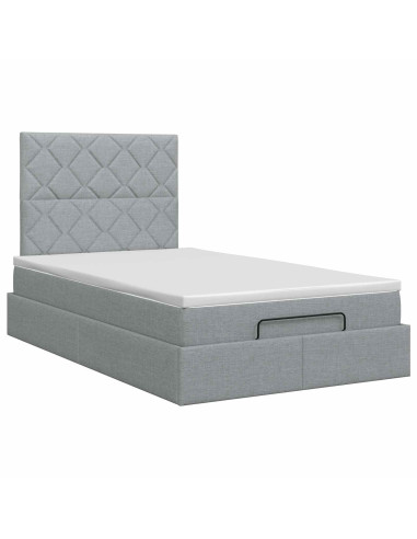Letto ottomano con materasso Grigio Chiaro 120 x 190 cm Tessuto