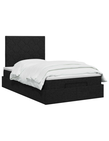 Letto ottomano con materasso Nero 120 x 190 cm Tessuto