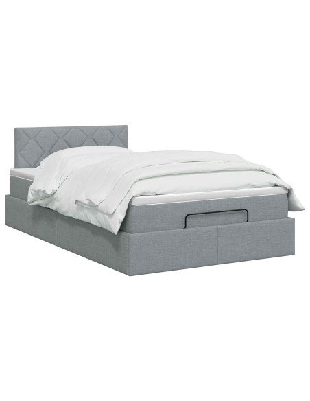Letto ottomano con materasso Grigio Chiaro 120 x 200 cm Tessuto