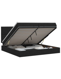 Letto ottomano con materasso Nero 200 x 200 cm Tessuto 2