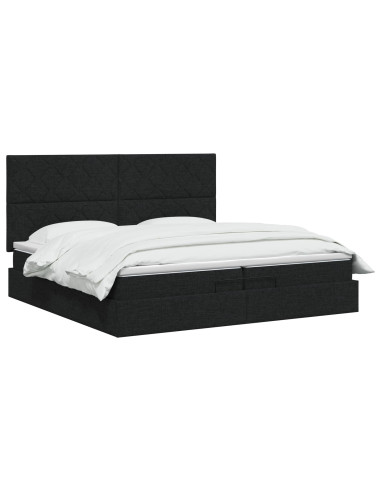 Letto ottomano con materasso Nero 200 x 200 cm Tessuto