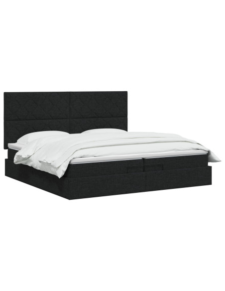 Letto ottomano con materasso Nero 200 x 200 cm Tessuto
