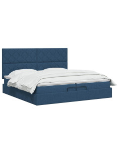 Letto ottomano con materasso Blu 200 x 200 cm Tessuto 2