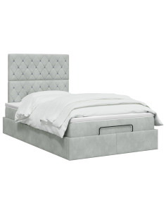 Letto ottomano con materasso Grigio Chiaro 120 x 190 cm Velluto 2