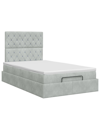 Letto ottomano con materasso Grigio Chiaro 120 x 190 cm Velluto