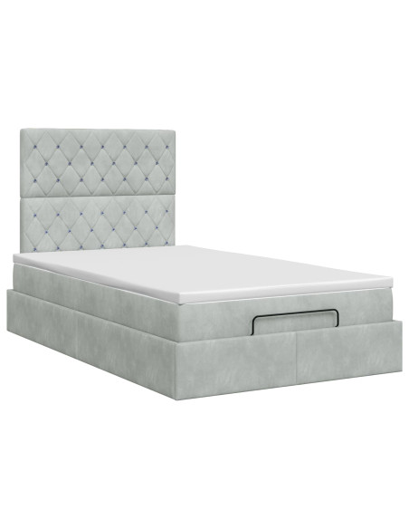 Letto ottomano con materasso Grigio Chiaro 120 x 190 cm Velluto