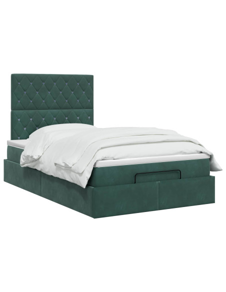 Letto ottomano con materasso Verde Scuro 120 x 190 cm Velluto