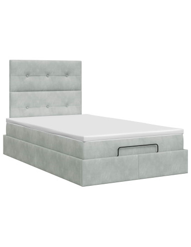 Letto ottomano con materasso Grigio Chiaro 120 x 190 cm Velluto