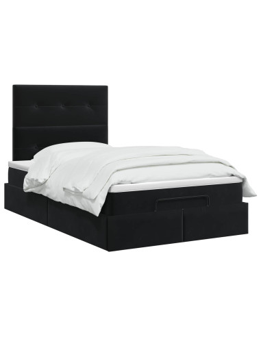 Letto ottomano con materasso Nero 120 x 190 cm Velluto