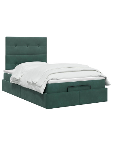 Letto ottomano con materasso Verde Scuro 120 x 190 cm Velluto