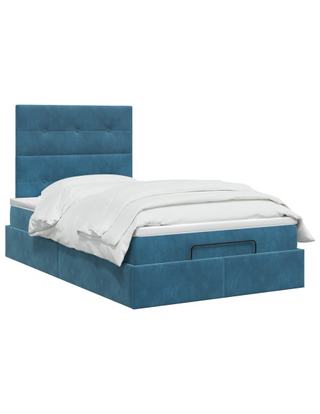 Letto ottomano con materasso Blu Scuro 120 x 190 cm Velluto