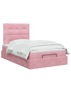 Letto ottomano con materasso Rosa 120 x 190 cm Velluto 2