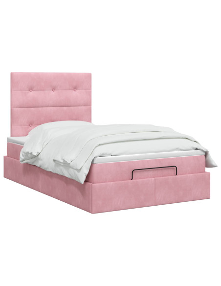 Letto ottomano con materasso Rosa 120 x 190 cm Velluto