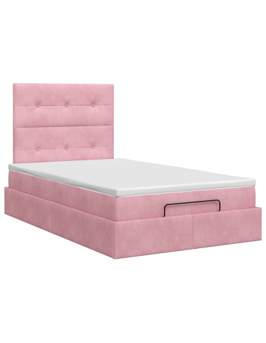 Letto ottomano con materasso Rosa 120 x 190 cm Velluto