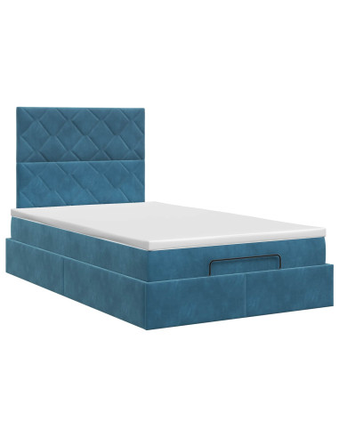 Letto ottomano con materasso Blu Scuro 120 x 190 cm Velluto