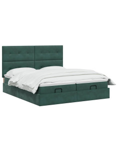 Letto ottomano con materasso 2 pz Verde Scuro Velluto 2