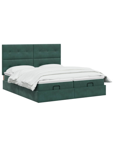 Letto ottomano con materasso 2 pz Verde Scuro Velluto