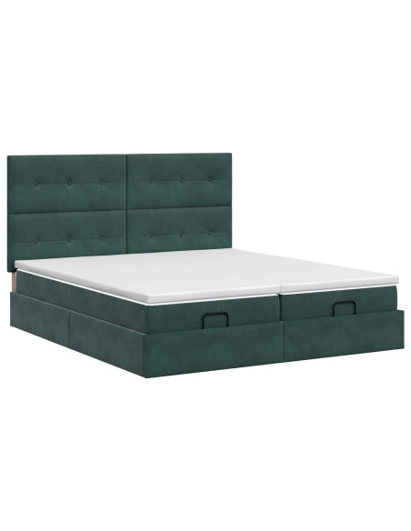 Letto ottomano con materasso 2 pz Verde Scuro Velluto
