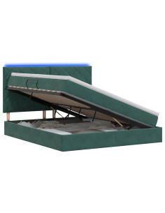 Letto con contenitore LED e materasso Verde Scuro 140 x 200 cm