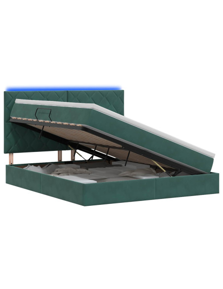 Letto con contenitore LED e materasso Verde Scuro 140 x 200 cm