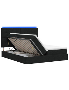 Letto con contenitore LED e materasso Nero 180 x 200 cm Tessuto