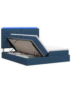 Letto con contenitore LED e materasso Blu 200 x 200 cm Tessuto