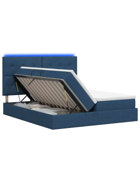 Letto con contenitore LED e materasso Blu 200 x 200 cm Tessuto