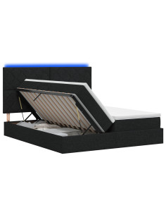 Letto con contenitore LED e materasso Nero 200 x 200 cm Tessuto