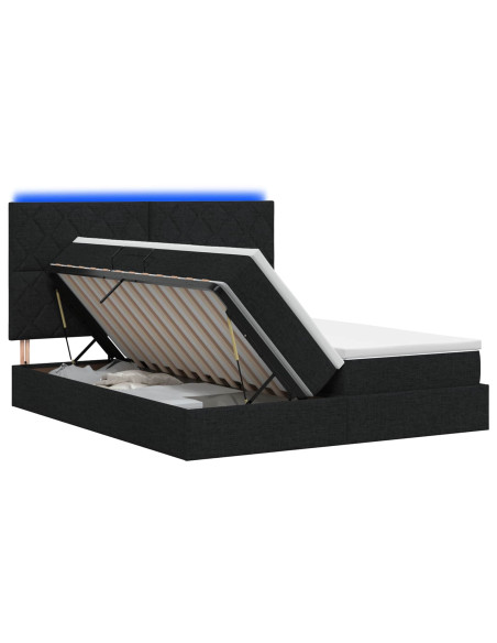 Letto con contenitore LED e materasso Nero 200 x 200 cm Tessuto
