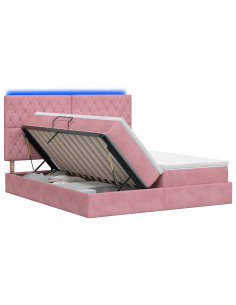 Letto con contenitore LED e materasso Rosa 200 x 200 cm Velluto