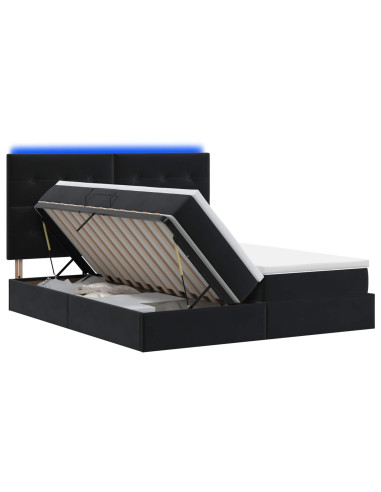 Letto con contenitore LED e materasso Nero 200 x 200 cm Velluto