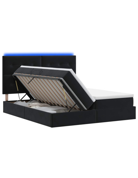 Letto con contenitore LED e materasso Nero 200 x 200 cm Velluto