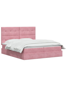 Letto con contenitore LED e materasso Rosa 200 x 200 cm Velluto 2