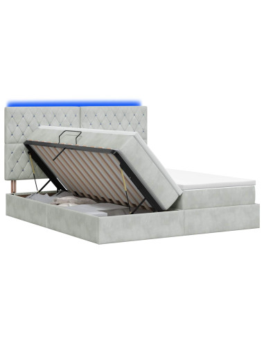 Letto con contenitore LED e materasso Grigio Chiaro