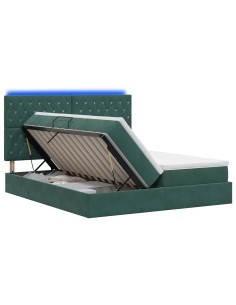 Letto con contenitore LED e materasso Verde Scuro 200 x 200 cm