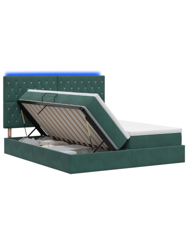 Letto con contenitore LED e materasso Verde Scuro 200 x 200 cm