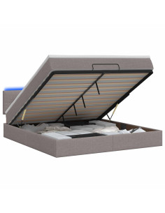 Letto Ottomano con Materasso e LED Tortora 140 x 200 cm Tessuto