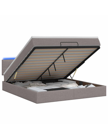 Letto Ottomano con Materasso e LED Tortora 140 x 200 cm Tessuto