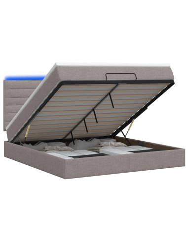 Letto Ottomano con Materasso e LED Tortora 140 x 200 cm Tessuto