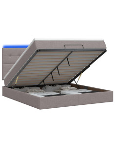 Letto Ottomano con Materasso e LED Tortora 140 x 200 cm Tessuto