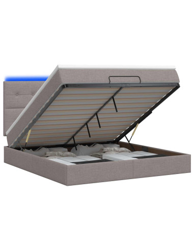 Letto Ottomano con Materasso e LED Tortora 140 x 200 cm Tessuto