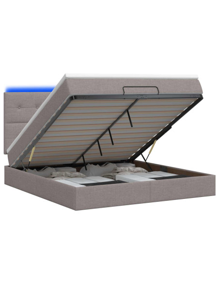 Letto Ottomano con Materasso e LED Tortora 140 x 200 cm Tessuto