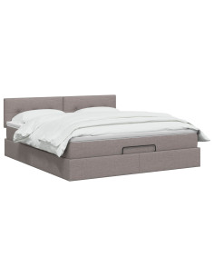 Letto Ottomano con Materasso e LED Tortora 140 x 200 cm Tessuto 2