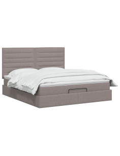 Letto Ottomano con Materasso e LED Tortora 140 x 200 cm Tessuto 2