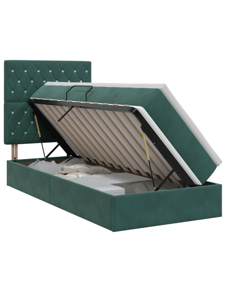 Letto con contenitore e materasso Verde Scuro 100 x 200 cm