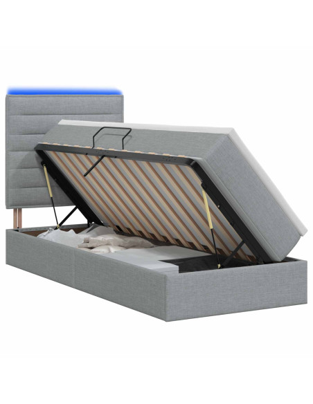 Letto con contenitore LED e materasso Grigio Chiaro