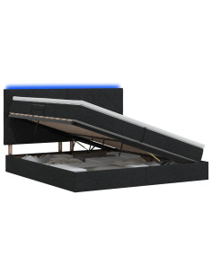 Letto con contenitore LED e materasso Nero 200 x 200 cm Tessuto