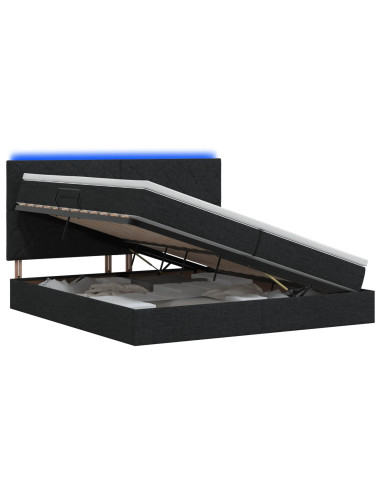 Letto con contenitore LED e materasso Nero 200 x 200 cm Tessuto