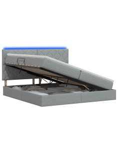 Letto con contenitore LED e materasso Grigio Chiaro